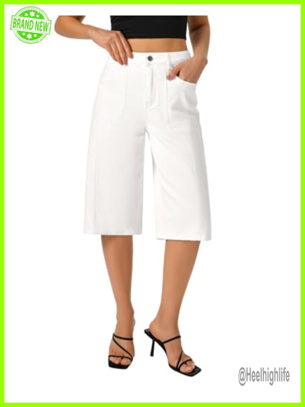 Womens Stretchy Wide Leg Bermuda Jean Shorts Large Pockets